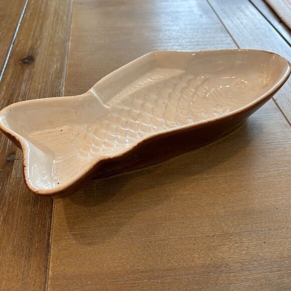 Tellurite Belgium White Fish Ceramic Redware Dish Belgian 1930s Serving Bowl - Picture 2 of 4